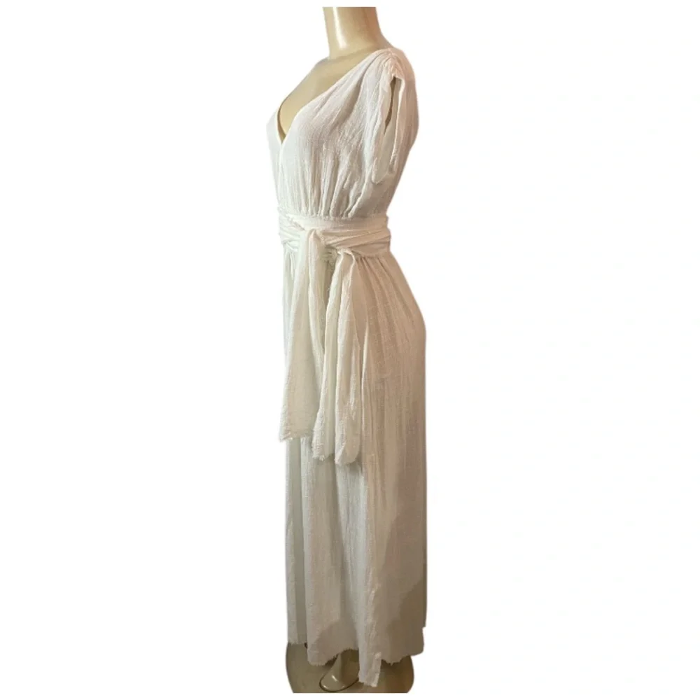 MAISON SAINT JULIEN Empire Long Resort Dress Off White Empire V Neck Gauze XS - Picture 5 of 10
